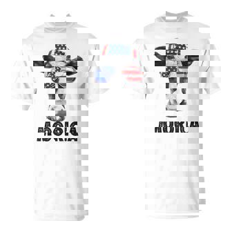 Cow 4th Of July Shirt Moorica Merica Men Women USA Flag Farm T-Shirt - Monsterry