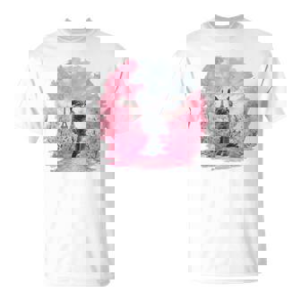Cute Cherry Blossom Cat In Paris T-Shirt - Monsterry