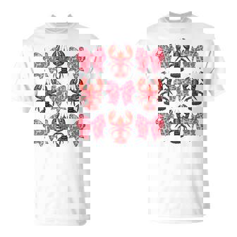 Cute Coquette Bow Crawfish Graphic Y2k Girls Aesthetic T-Shirt - Thegiftio