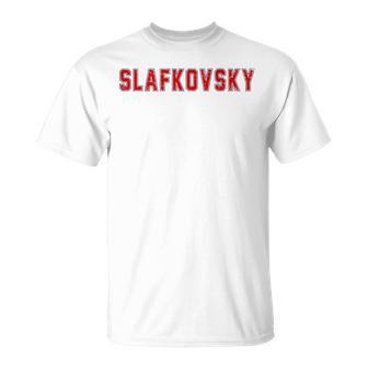 Distressed Team Slafkovsky Last Name Proud Family Blue T-Shirt - Geschenkecke