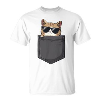 Divertida De Gato Con Bolsillo Para Gafas De Sol Para Hombres Es Y Niños Manga Larga Camiseta unisex - Regaloses