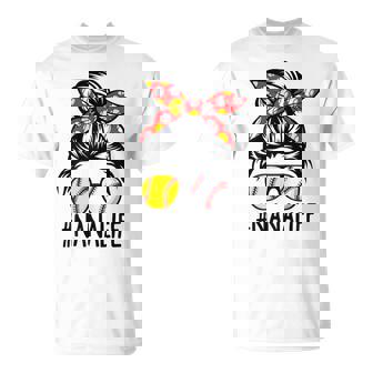 Dy Messy Bun Softball Baseball Nana Life T-Shirt - Seseable