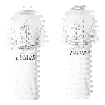 Eleuthera Bahamas Vintage Retro Blueprint Sailboat Vacation T-Shirt - Monsterry