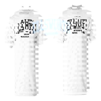 Ellsworth Michigan Mi College University Style Blue T-Shirt | Mazezy
