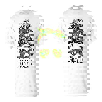 Farm Life Messy Bun Mom Bun Farming Tractor Sunglasses T-Shirt - Thegiftio