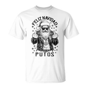 Feliz Navidad Putos Divertido Rude Español Santa Medio Dedo Camiseta unisex - Regaloses