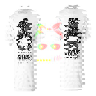 Fille Portugaise Messy Bun Drapeau De Portugal T-Shirt - Cadeauxyz