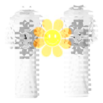Fleur Orange Rétro Années 70 Avecisage Souriant Jaune T-Shirt - Cadeauxyz