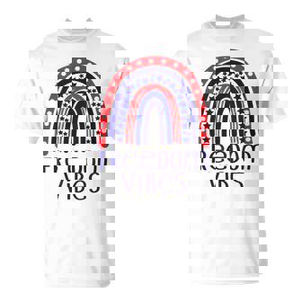 Freedom Vibes USA Flag Rainbow US Patriotic 4th Of July T-Shirt - Monsterry