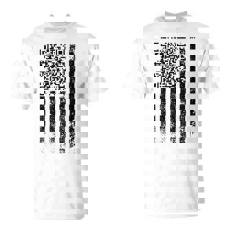 He's Back Trump Scan Code Qr Distressed American Flag T-Shirt | Mazezy