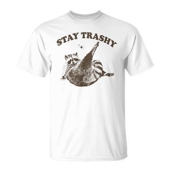 Raccoon Stay Trashy Fun Meme Gray T-Shirt - Geschenkecke