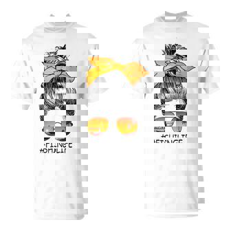 Girl Face Fishing Life Sunglasses Messy Bun Hair Bandana T-Shirt - Monsterry