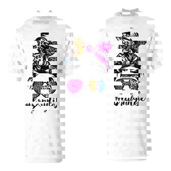 Granny Life With Rainbow Leopard Messy Bun Mother's Day T-Shirt | Mazezy