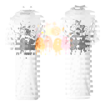 Groovy Spooky Babe Vibes Retro Floral Ghost Hippie Halloween T-Shirt - Monsterry