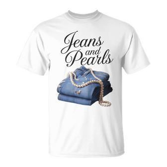 Jeans And Pearls For Ladies 2025 Jean With Pearls Denim T-Shirt - Monsterry