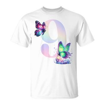 Kinder Geburtstag 9 Mädchen Schmetterling Neun 9 Jahre T-Shirt - Geschenkecke