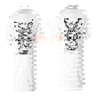 Lapin Face De Pâques Filles Léopard Nœud Papillon Lunettes T-Shirt - Cadeauxyz