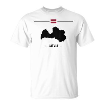 Lettische Flagge Mit Landkarte Und Name Des Landes Lettland T-Shirt - Geschenkecke