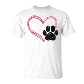Love Heart Cat Dog Paw Print Pet For Valentine's Day T-Shirt - Monsterry