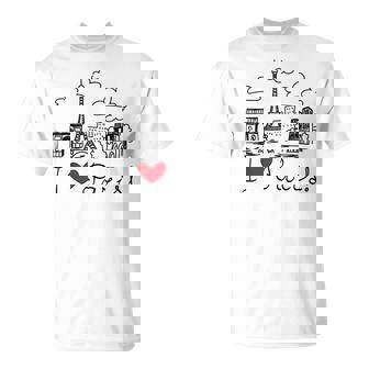 I Love Paris Cityscape Hand Drawing Paris Skyline T-Shirt - Geschenkecke