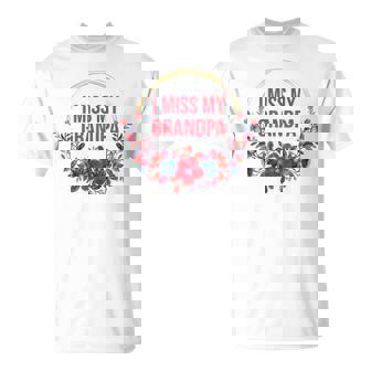I Miss My Grandpa Flower Red Blue Floral Family Memorial T-Shirt - Monsterry