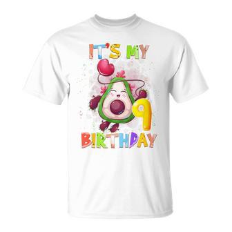 Niños Es Mi Noveno Cumpleaños Aguacate Comidaegana Niñas De 9 Camiseta unisex - Regaloses