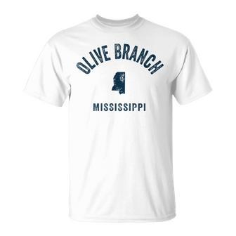 Olive Branch Mississippi MS Vintage 70s Sports Navy Print T-Shirt - Monsterry