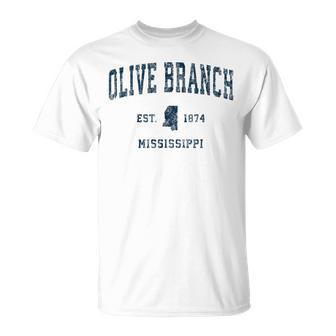 Olive Branch Mississippi MS Vintage Sports Navy Print T-Shirt - Monsterry