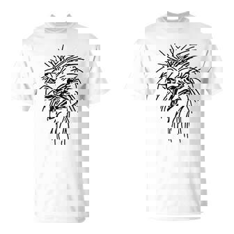 Ostrich Face Cute Animal Minimalism Art Sketch Drawing T-Shirt - Monsterry