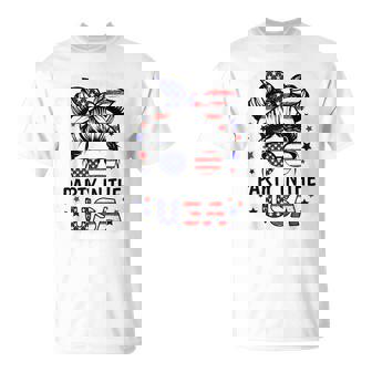 Party In Usa Girls 4Th Of July Daughter Messy Bun Usa T-Shirt - Thegiftio UK