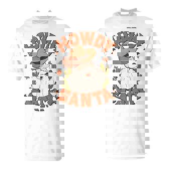 Retro Howdy Santa Christmas Rodeo Western Cowboy Cowgirl T-Shirt - Monsterry