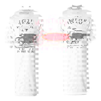 Retro Montauk New York Surfing Fan Surfboard Bicycle Art T-Shirt - Monsterry