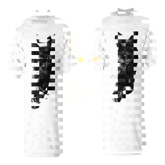 S De Gato Negro Con Ojos Amarillos Y Gato Negro Manga Larga Camiseta unisex - Regaloses