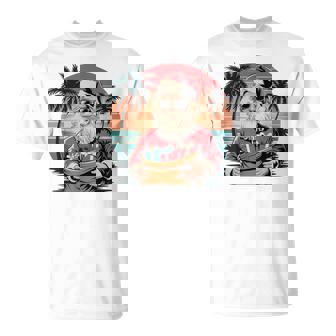 Santa Beach Vibes Christmas Retro Sunset Tropical T-Shirt - Monsterry