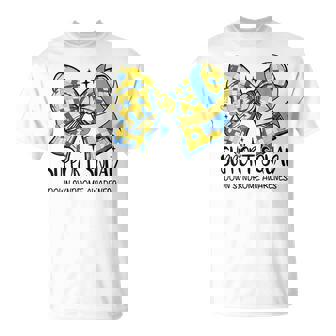 Support Squad Down Syndrome Awareness Coquette Bow Ribbon T-Shirt - Seseable