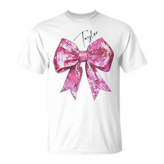 Taylor Lover First Name N Girls Pink Disco Ball Bow T-Shirt - Geschenkecke