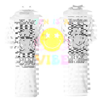 Ten Is A Vibe 10Th Birthday Groovy Smile Face 10 Years Old T-Shirt - Monsterry