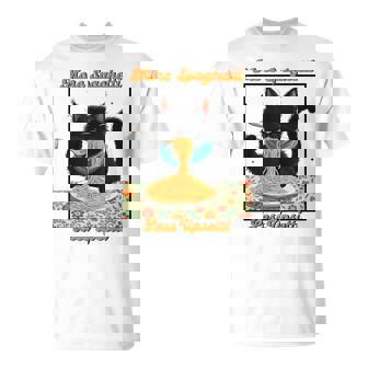 Vintage Cat Eating Italian Food More Spaghetti Less Upsetti T-Shirt - Monsterry