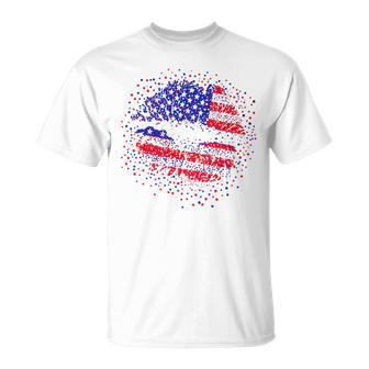Women's 4th Of July Kissing Lips Sexy American Flag Lips Premium T-Shirt - Monsterry