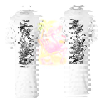 Women's Girls Pink Flamingo Beach Palm Tree Cute Flamingo T-Shirt | Seseable CA