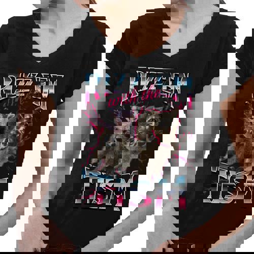 Autism Raccoon Women's V-Neck Tee | Fun Meme Style - Raccsy