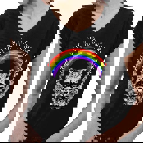 Raccoon LGBTQ Pride V-Neck - Rainbow Gay Women's Tee - Raccsy