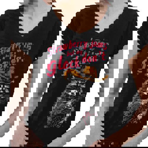 Raccoon Women's V-Neck T-Shirt - Fun Strawberry Jam Theme - Raccsy
