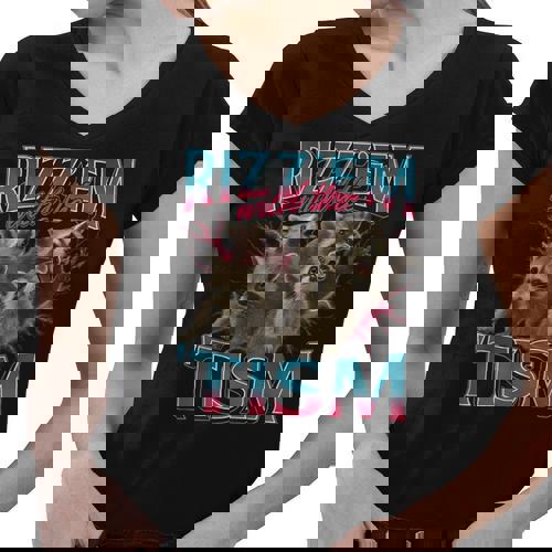 Rizz Em With The Tism Meme Autism Autistic Raccoon Women's V-Neck T-Shirt - Raccsy