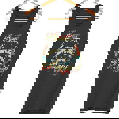 Retro Raccoon Tank Top - Live Fast, Eat Trash Theme - Raccsy