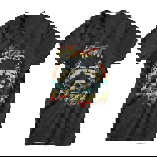 Retro Raccoon Youth T-Shirt - Live Fast Eat Trash Graphic - Raccsy