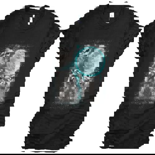 Raccoon Shirt 3 Racoons Howling At Moon Weird Cursed Unisex Jersey T-Shirt - Raccsy