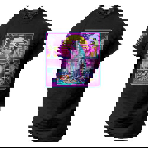 Vaporwave Raccoon Men’s Tee – Retro Synthwave with USA Flag - Raccsy