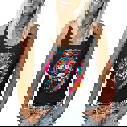 Colorful Raccoon Headphones Tank Top - Vintage Music Style - Men & Women - Raccsy