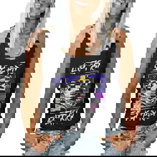 Street Cats Trash Pandas Enthusiasts Live Fast Eat Trash Panda Raccoon Opossum Enthusiasts -Adults Cotton Blend Women Tank Top - Raccsy